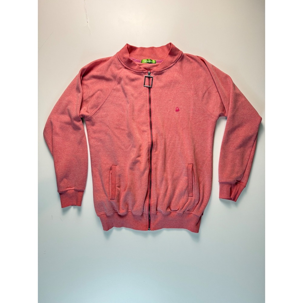 Benetton Full Zip Track Jacket Coral Pink Ribbed Cuffs Collar Size XXL‎